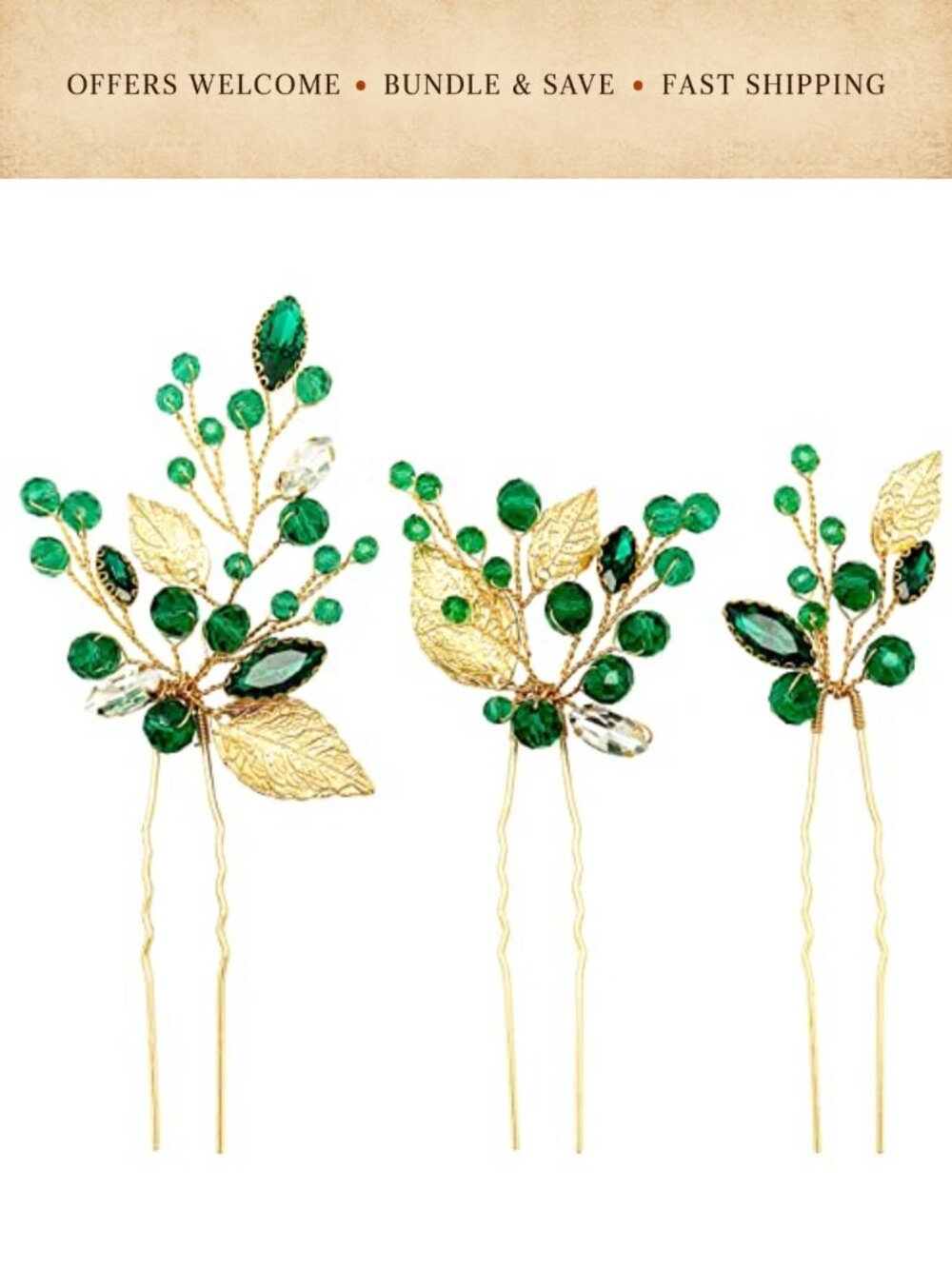 3PC Rhinestone Leaf Hair Pins Handmade Wedding Bridal Accessories